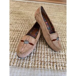 Hush Puppies Suede Moccasins Boho Driving Loafers Tan Brown Womens 8M